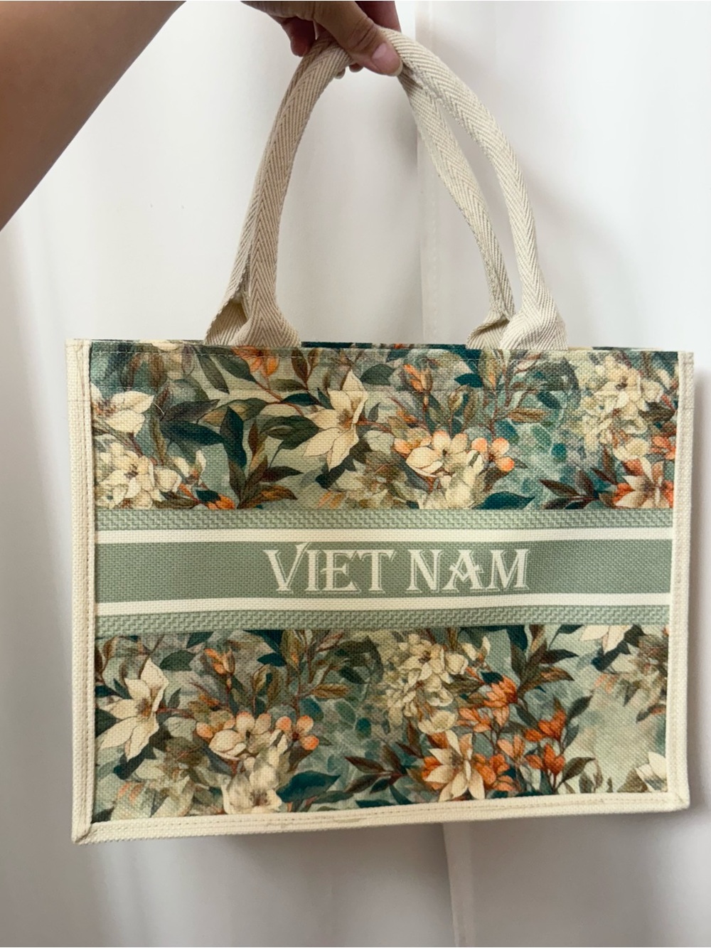 Vietnam Floral Canvas Tote Bag